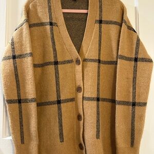 Ann Taylor Women’s Brown and Black Plaid Cardigan